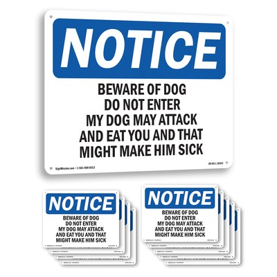 Beware Of Dog Do Not Enter My Dog May Attack OSHA Notice Sign, Decal 5/10 Pack