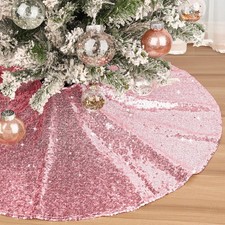 Christmas Tree Skirt 30 Inch Small Pink Glitter Sequin Tree Mat Sparkly Tree