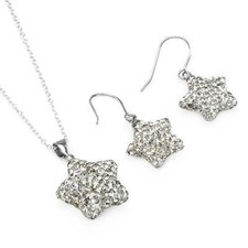 White Star Necklace Earrings set W/Genuine Crystal in 925 Sterling silver.