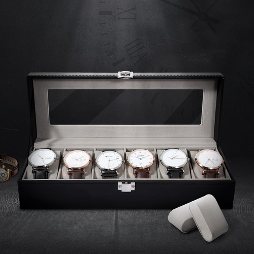 Uhrenbox Uhrenkoffer PU-Leder Uhrenkasten Uhrenschatulle Uhrentruhe für 6 Uhren - Bild 8 von 12