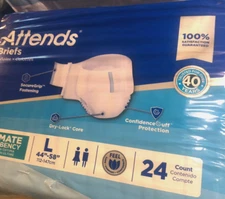 new ATTENDS Briefs 24 Count Adult Diaper L Large Unisex Ultimate Absorbancy