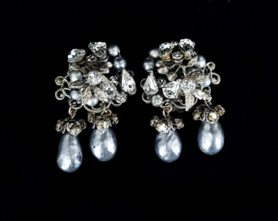 Vintage Originals Von Robert Sekretärin 60s Perle Strass Haskell Ohrringe 4.4cm