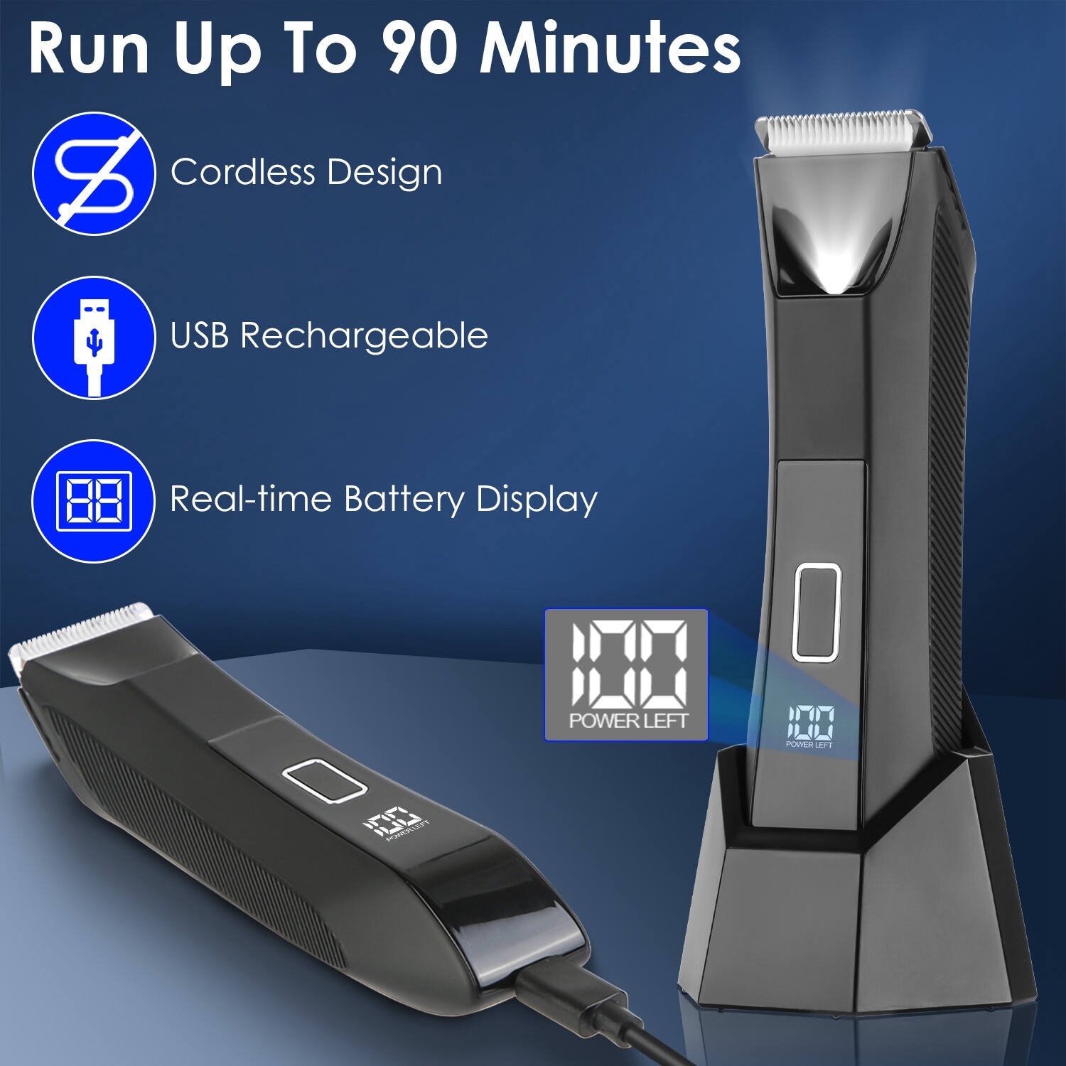 Cordless Electric Shaver Beard Trimmer Waterproof Body Hair Grooming Kit for Men