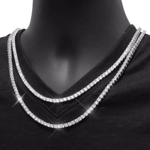 Mens Tennis Necklace 14k White Gold 