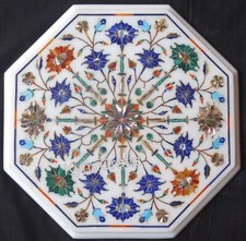 Tavolino angolare in marmo bianco design antico intarsiato tavolino da ufficio