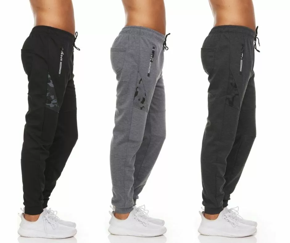 Men's Moisture-Wicking Jogger Pants with Zipper Pockets (3-Pack)