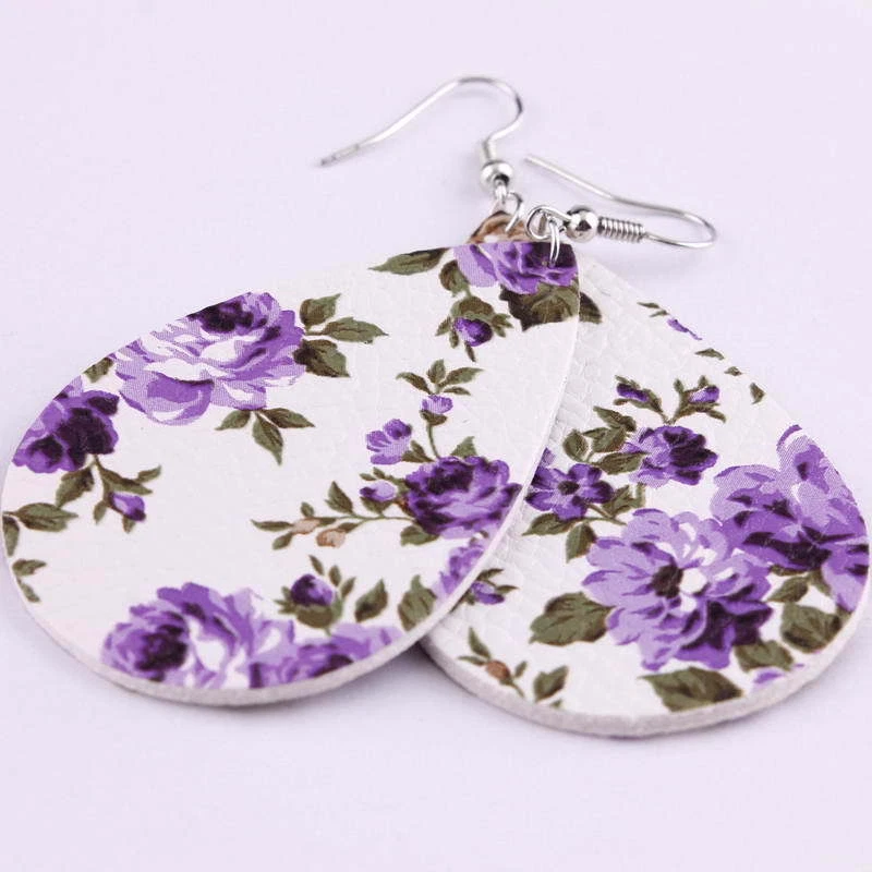 Nuevos Pendientes Colgantes de Cuero Lágrima Estampado Flor Rosa Mujer 2023 Joyería Primavera Foto 3 de 4