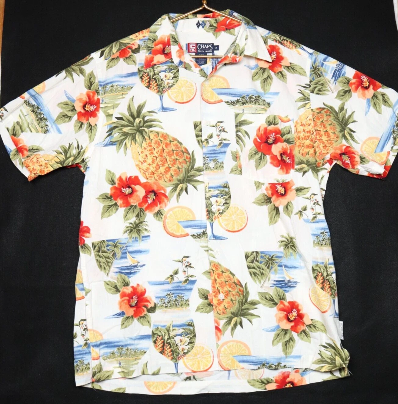 Vtg Chaps Ralph Lauren Pineapple Hawaiin Shirt Size Medium Men's