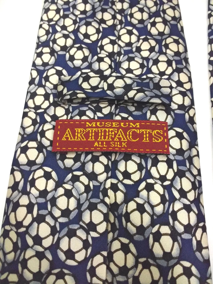 Soccer TIE Museum Artifacts Black & White Football Theme Silk - Image 3 of 4