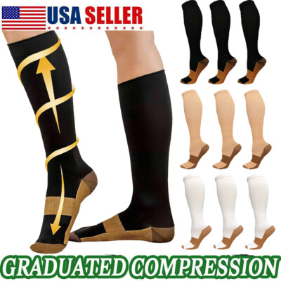 3/6Pares Medias de Compresión Mujeres Hombres Rodilla Alta 20-30mmHg