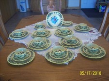 Italy Vintage 3 Piece Luncheon Set For 10 Yellow Leafy Floral Design 33 Pieces