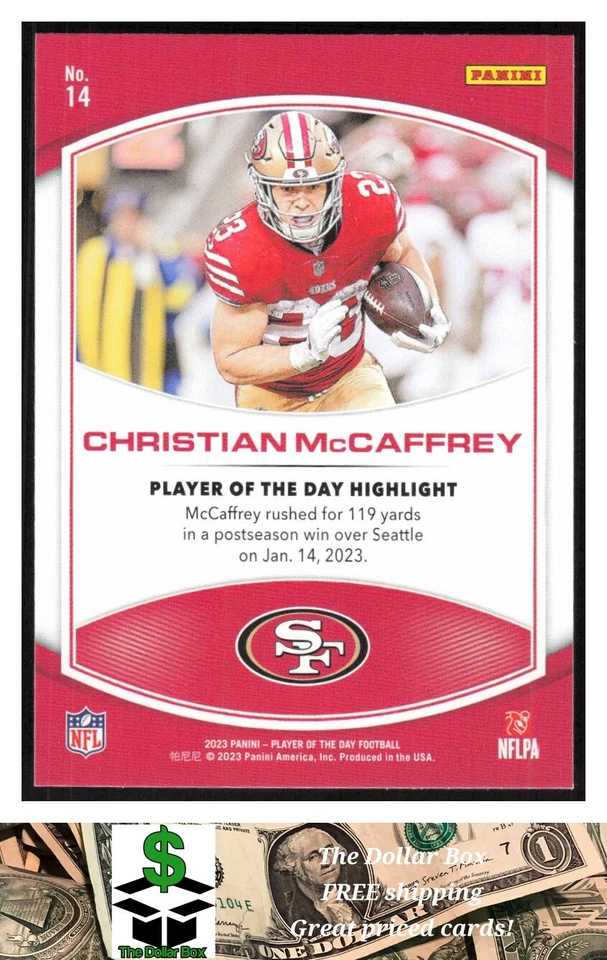 2023 Panini NFL Player of the Day #14 Christian McCaffrey - San Francisco 49ers - Image 2 of 2