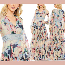 NWT MAC DUGGAL [ 12 ] 11401 Floral Puff Sleeve Dress w/ Embroidered Waist J1092