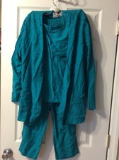 Vtg 80s Stephen Douglas Ltd 3 Pc Pant Set Jacket Top Teal Abstract REPAIR Sz 10