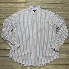 Polo Ralph Lauren Mens Long Sleeve Button Up Striped Pony Shirt Blue Size Large