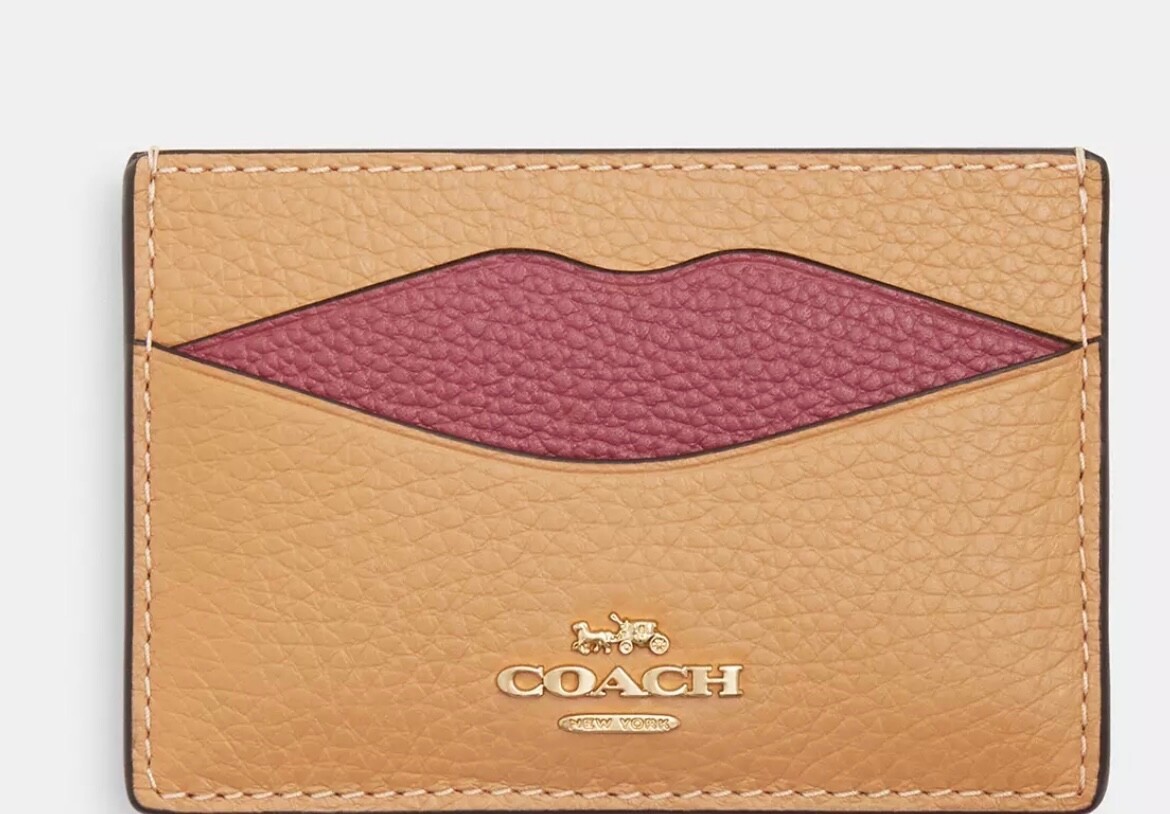 COACH Lip ID Card Case in Tan Pink Leather NWT