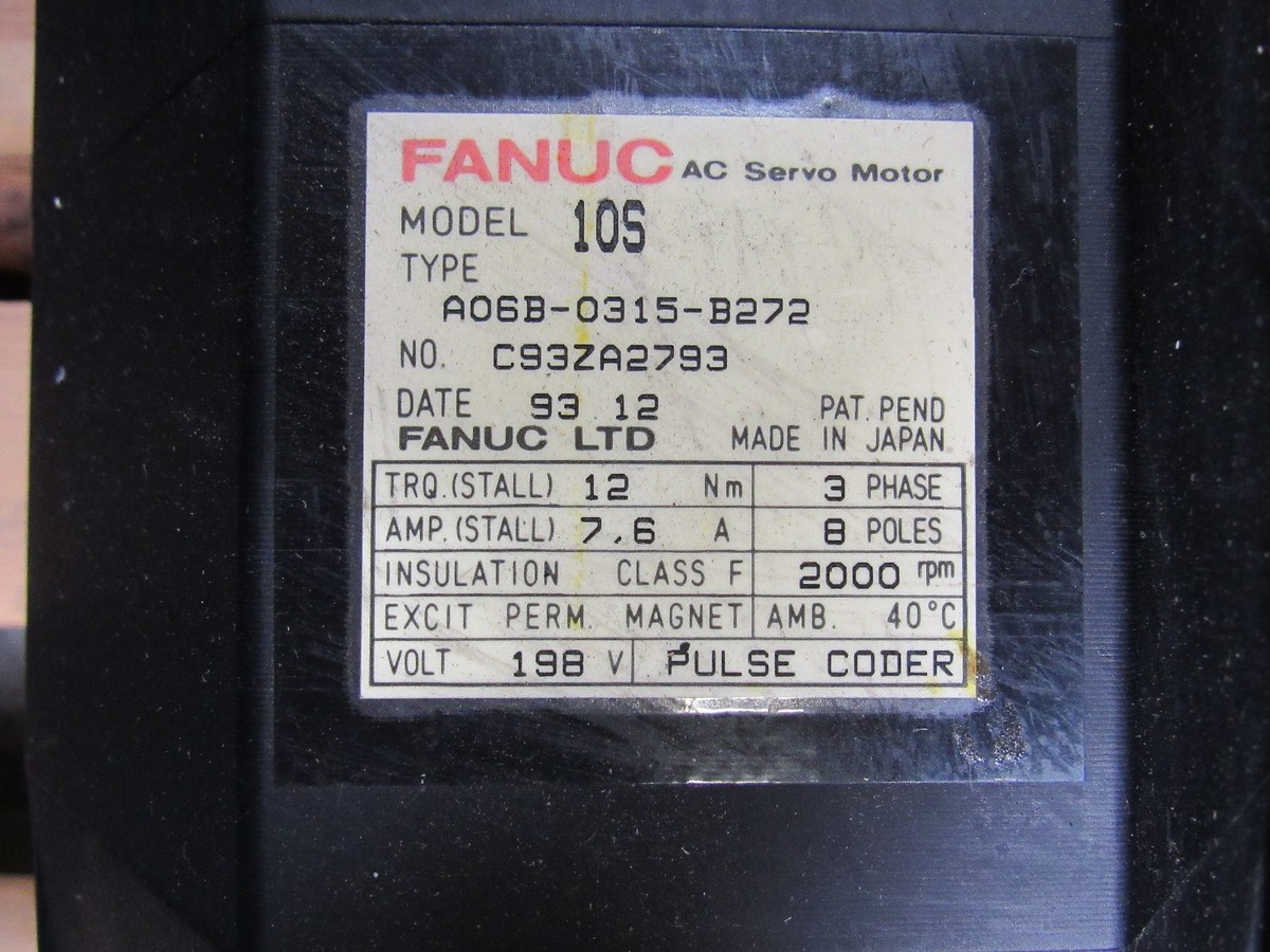 FANUC AC SERVO MOTOR MODEL 10S, A06B-0315-B272, FROM KITAMURA