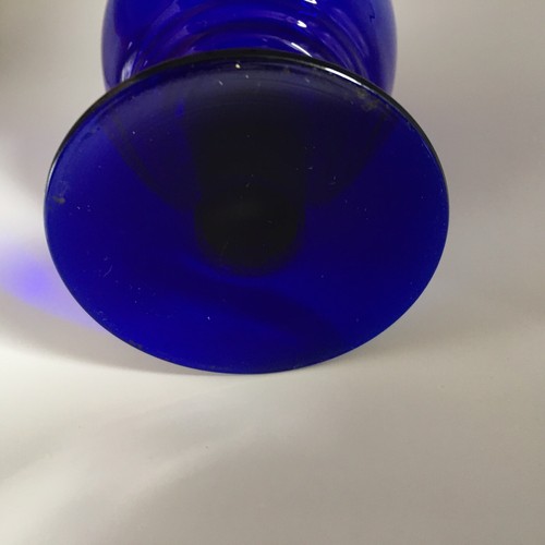 VINTAGE Drinking Glass Cobalt Blue 240 ml Ribbed Stem with Raw Pontil 4.6" - Picture 6 of 9