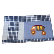 Dump Truck Theme Blue Plaid Child's Bedroom Window Valance 3" Rod Pocket x2