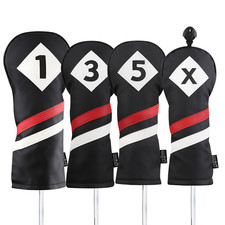 Majek Retro Golf 1 3 5 X Driver Woods Headcover Black Red White Leather Style