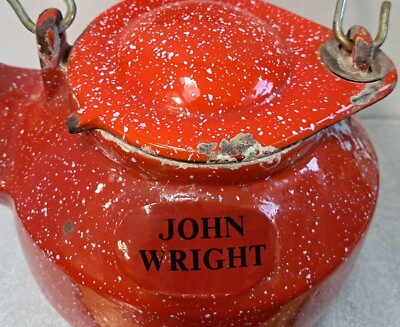 Vintage John Wright Red Enamel Cast Iron Kettle | eBay