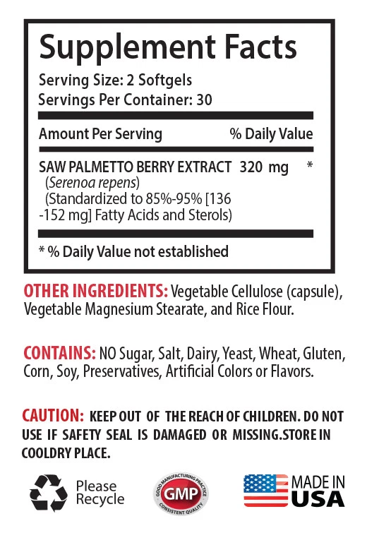 Extracto de palma enana americana geles blandos - Extracto de palma enana americana 320 mg - Salud de la próstata 1B Foto 2 de 4