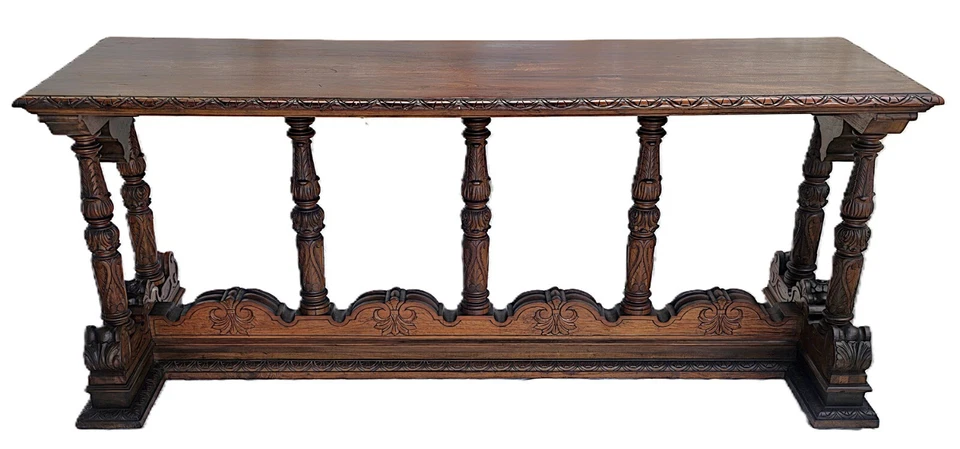 Antigua consola renacimiento italiano biblioteca sofá mesa nogal macizo 1920 Foto 4 de 4