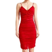 Lena Lace Ruched Bodycon Mini Dress Red Size Small NWT