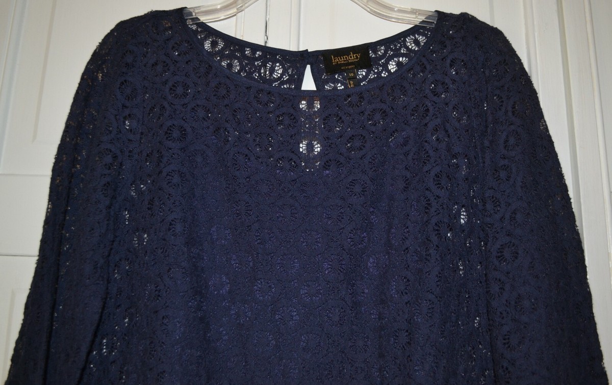 Laundry by Shelli Segal Navy Blue Lace Round Neck Slip Lined Dress Size 10  | eBay