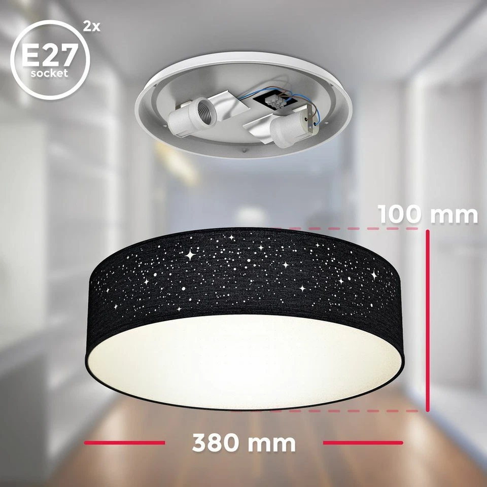 Plafonnier tissu noir avec décor étoile éclairage plafond chambre salon E27 38cm - Photo 4/4