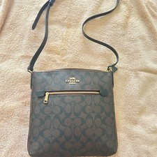 NWT Coach C1554 Womens Brown Black Signature Rowan File Crossbody