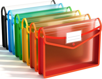 6 Pack Plastic Expanding File Folder, Folders for Documents with Snap Closure, C