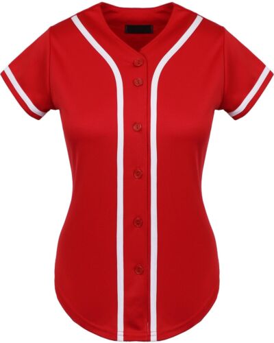 Camiseta de béisbol femenino Raglan Plain T Shirt Team Sport Button Fashion Tee Casual - Imagen 10 de 50