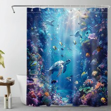 Underwater Tropical Fish Sea Turtle Shower Curtain Bathroom Decor 60X72 Inch