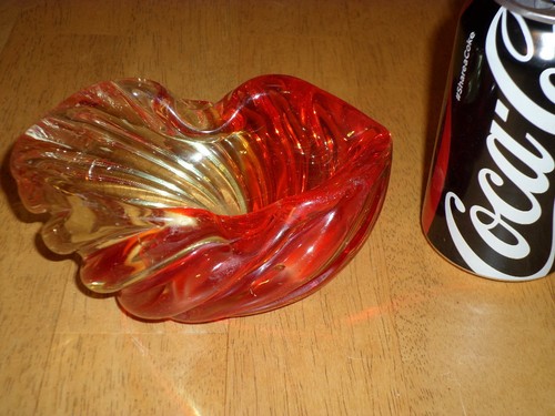MURANO / ITALY- HAND BLOWN GLASS ASHTRAY, Vintage Art Deco, 1960's - Picture 3 of 6