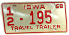 Iowa 1968 Travel Trailer License Plate 195 Butler County Wall Decor Collector
