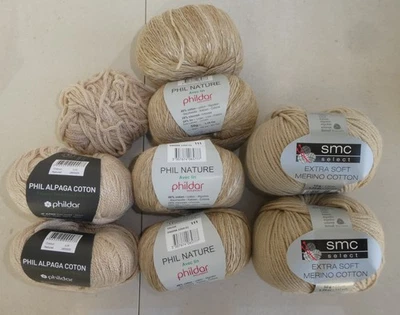 PHILDAR SMC Lot de 7 pelotes laine - alpaga – coton – lin couleur Beige - Photo 1/4