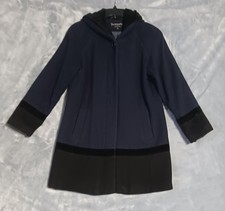 Forecaster Of Boston Coat Womens 4 Blue Wool Hooded Velvet Trim Mid Length Lined