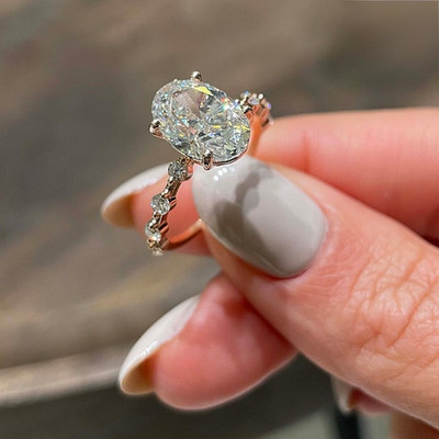 Diamant Ehering Ovalschliff Fassung Halb Frauen Feinplatin 0,40 ct