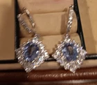 925 Sterling Silver White Gold Halo Earrings Santa Maria Blue Aquamarine 5.60Ct