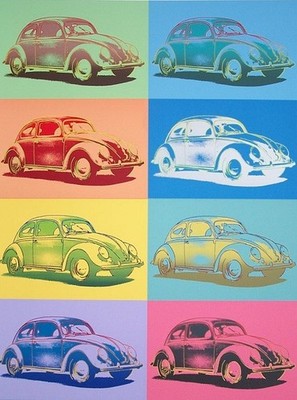 Original Siebdruck VW Käfer Brezel, Karmann Ghia Typ 14 u. Typ 34, VW New Beetle
