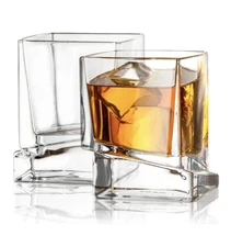 JoyJolt Carre Square Heavy Base Crystal Whiskey Glasses, 10 Oz Set of 2 Clear