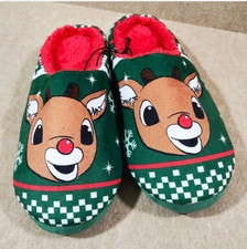 Men  s Rudolph Reindeer Christmas Slip-On Slippers Faux Fur Lined Non-Slip 10