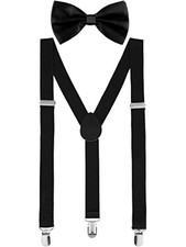 Suspender and Bow Tie Set 80s Clip on Suspenders for Men Women Black