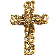 Comfy Hour Faith and Hope Collection 12" Gold Wall Hung Classic Cross, Stone