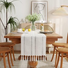 Wracra Rustic Linen Table Runner, Ivory Table Runners 90 inches Long