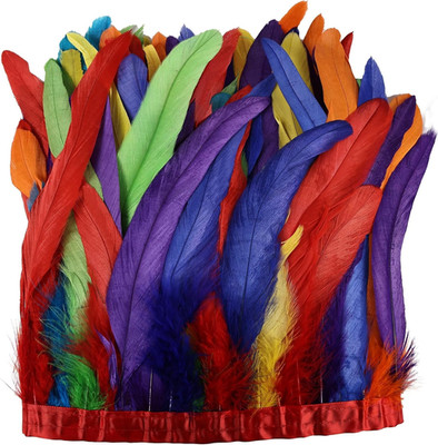 Mix Colour Rooster Feather Trim 8-10Inch 2.15Yards Natural Large Rooster Tail Fe