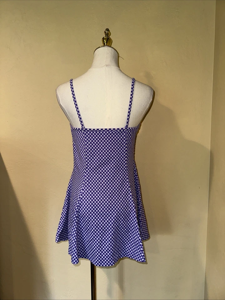 Vestido de banho vintage roxo Gingham com parte inferior embutida e detalhes rosa tamanho 10 - Imagem 3 de 4