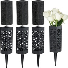 Cemetery Vases with Foam Plastic Flower Holder with Spikes Gravestone Headsto...