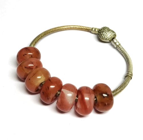 7 Pcs. Orange Cherry Quartz Gemstone 5mm Large Hole European Bracelets Beads - Picture 2 of 4